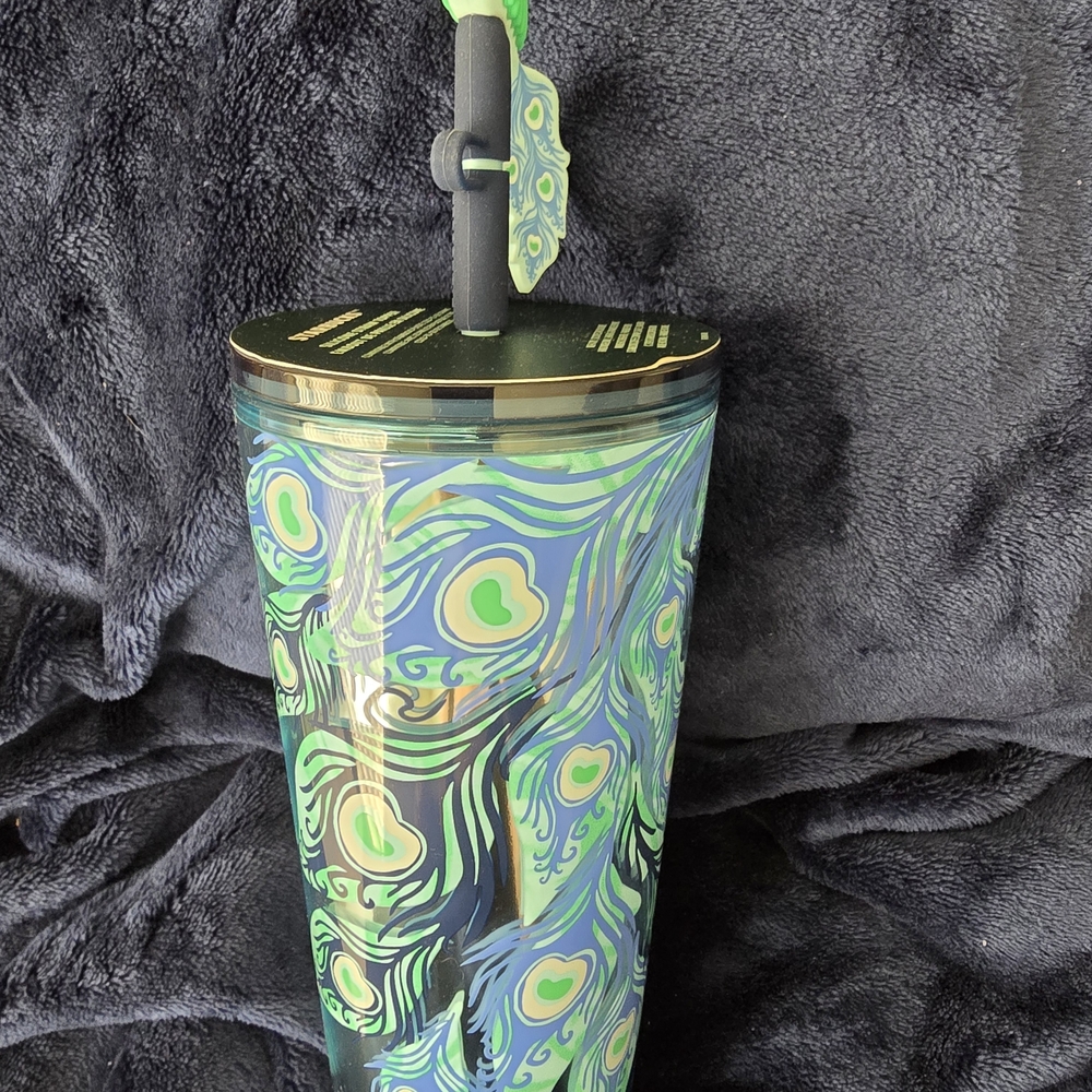 Starbucks 2024 Holiday Peacock Feather Tumbler with Straw 24 OZ NWT